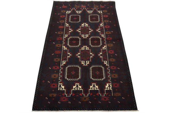 Baloch Rug 3'5'' x 5'9'' Blue Wool Vintage Tribal Hand-Knotted Oriental Carpet