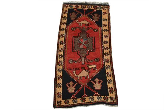 Malatya Rug 1'8'' x 3'7'' Red Wool Vintage Tribal Hand-Knotted Oriental Carpet