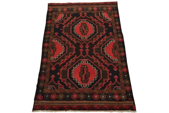 Baloch Rug 3'1'' x 4'8'' Black Wool Vintage Tribal Hand-Knotted Oriental Carpet