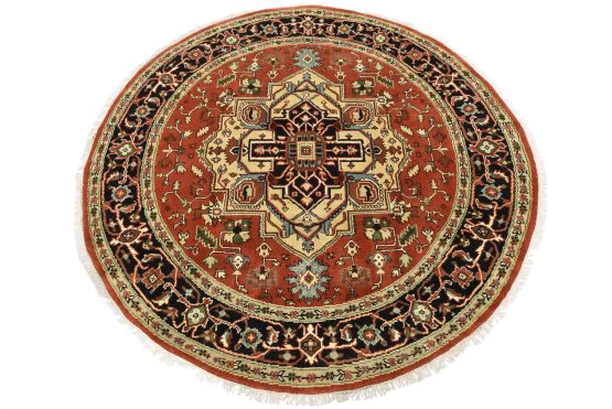 Heriz Rug 7'11'' x 7'9'' Rust Wool Tribal Hand-Knotted Oriental Carpet