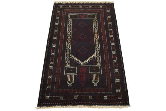 Baloch Rug 3' x 4'10'' Blue Wool Vintage Tribal Hand-Knotted Oriental Carpet