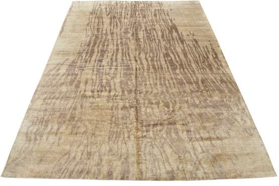 Abstract Rug 11'9'' x 14'7'' Beige Viscose Contemporary Hand-Knotted Area Carpet