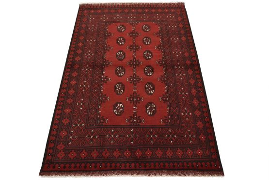Turkmen Rug 4' x 6' Red Wool Vintage Tribal Hand-Knotted Oriental Carpet