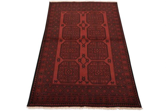 Turkmen Rug 4' x 5'10'' Red Wool Vintage Tribal Hand-Knotted Oriental Carpet