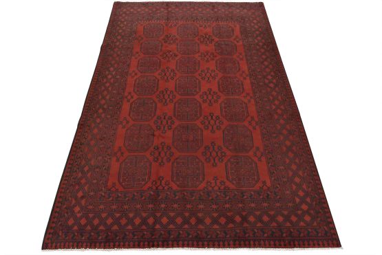 Turkmen Rug 6'7'' x 9'10'' Red Wool Vintage Tribal Hand-Knotted Oriental Carpet