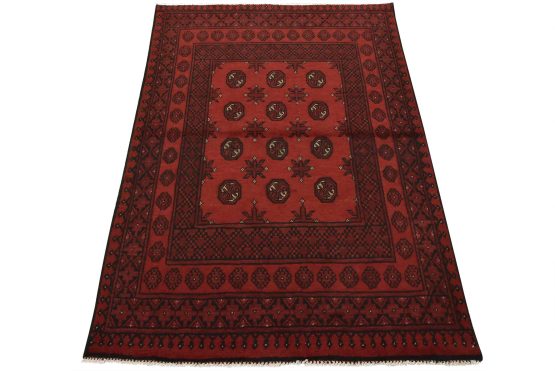 Turkmen Rug 4' x 5'7'' Red Wool Vintage Tribal Hand-Knotted Oriental Carpet