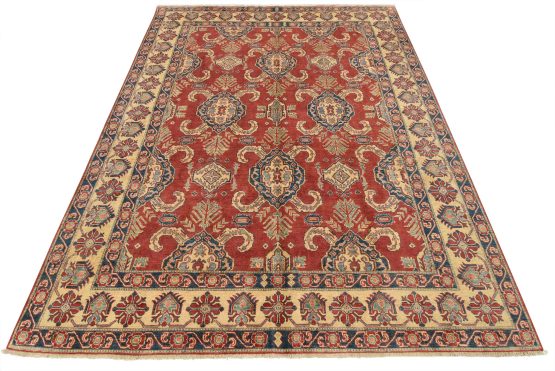 Kazak Rug 8'11'' x 11'7'' Red Wool Tribal Hand-Knotted Oriental Carpet