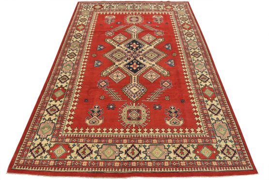 Kazak Rug 8'4'' x 11'3'' Red Wool Tribal Hand-Knotted Oriental Carpet