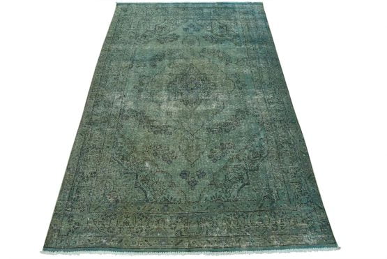 Tabriz Rug 6'5'' x 9'9'' Blue Wool Vintage Overdyed Hand-Knotted Carpet