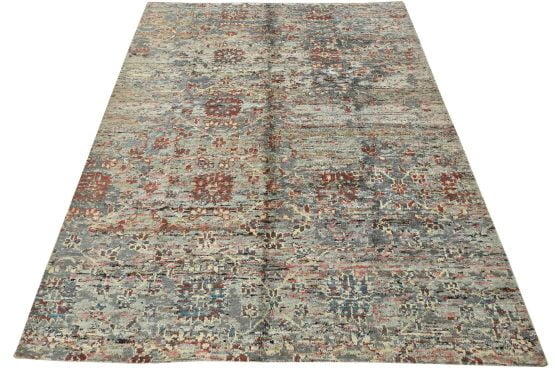 Anatolia Rug 7'10'' x 9'11'' Gray Sari Silk Modern Hand-Knotted Oriental Carpet