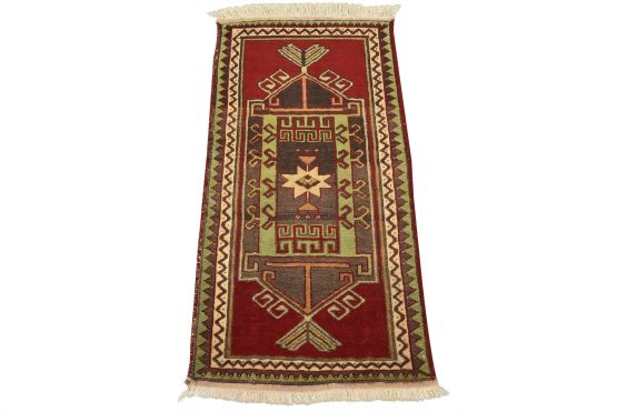 Malatya Rug 1'9'' x 3'7'' Red Wool Vintage Tribal Hand-Knotted Oriental Carpet
