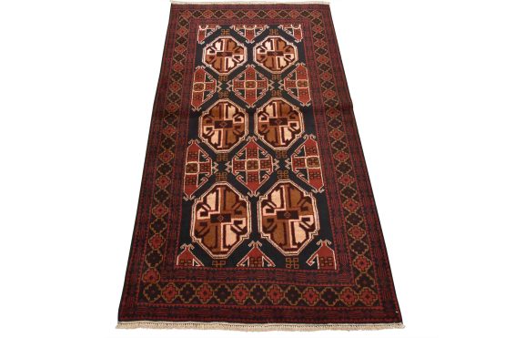 Baloch Rug 3'5'' x 6'3'' Blue Wool Vintage Tribal Hand-Knotted Oriental Carpet