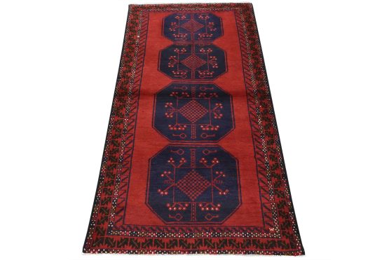 Baloch Rug 3'5'' x 6'3'' Red Wool Vintage Tribal Hand-Knotted Oriental Carpet