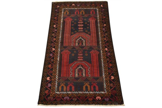 Baloch Rug 2'10'' x 4'10'' Blue Wool Vintage Tribal Hand-Knotted Oriental Carpet
