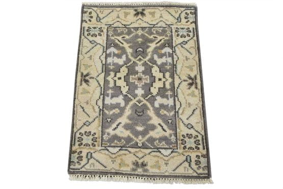 Oushak Rug 2'2'' x 3'2'' Gray Wool Tribal Hand-Knotted Oriental Carpet