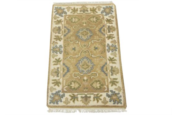 Oushak Rug 2' x 3'3'' Beige Wool Traditional Hand-Knotted Oriental Carpet