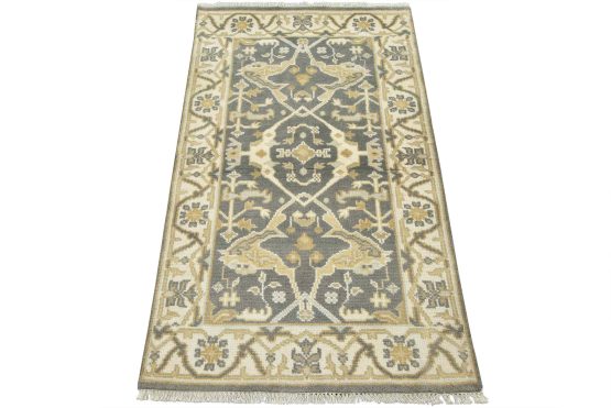 Oushak Rug 3'1'' x 5'1'' Gray Wool Tribal Hand-Knotted Oriental Carpet