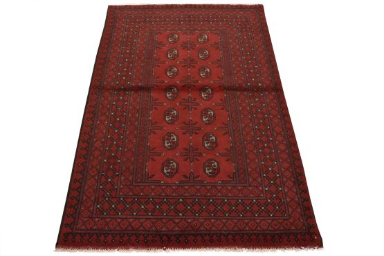 Turkmen Rug 4'1'' x 5'11'' Red Wool Vintage Tribal Hand-Knotted Oriental Carpet
