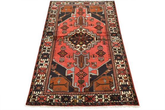 Zanjan Rug 4'4'' x 6'4'' Red Wool Vintage Tribal Hand-Knotted Oriental Carpet