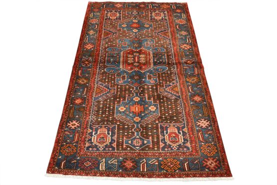 Zanjan Rug 4'2'' x 6'9'' Brown Wool Vintage Tribal Hand-Knotted Oriental Carpet