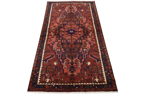 Zanjan Rug 4'2'' x 7'1'' Red Wool Vintage Tribal Hand-Knotted Oriental Carpet