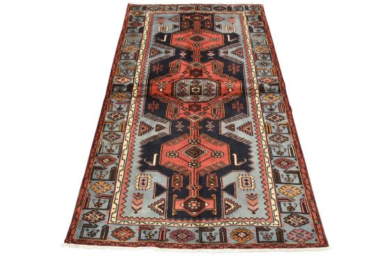 Zanjan Rug 4'3'' x 6'10'' Blue Wool Vintage Tribal Hand-Knotted Oriental Carpet