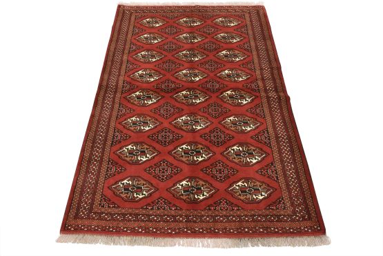 Turkmen Rug 4'6'' x 6'4'' Red Wool Vintage Tribal Hand-Knotted Oriental Carpet