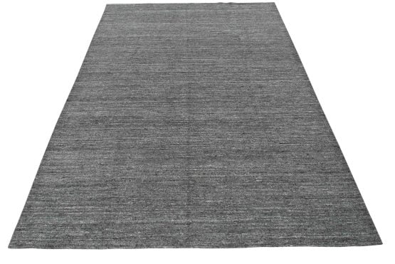Contemporary Rug 9'2'' x 11'11'' Gray Cut/Loop Wool Hand-Knotted Carpet
