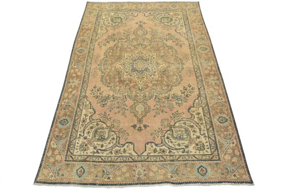 Tabriz Rug 6'2'' x 9' Pink Wool Vintage Distressed Hand-Knotted Oriental Carpet