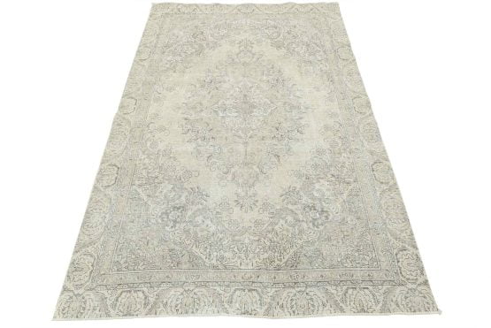 Tabriz Rug 6'11'' x 10'1'' Beige Wool Vintage Distressed Hand-Knotted Carpet