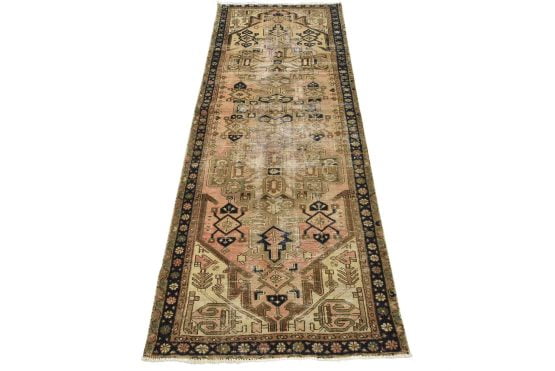 Hamedan Runner 3'5'' x 9' Pink Wool Semi-Antique Tribal Hand-Knotted Rug