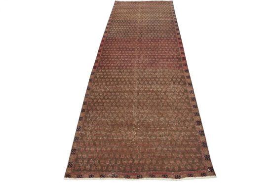 Mir Runner 4' x 10'5'' Brown Wool Semi-Antique Tribal Hand-Knotted Oriental Rug