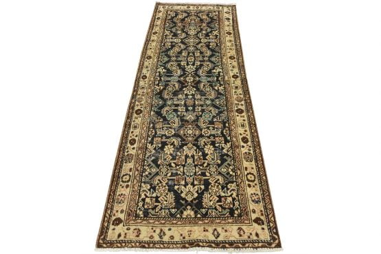 Hamedan Runner 3'4'' x 9'3'' Blue Wool Semi-Antique Tribal Hand-Knotted Rug