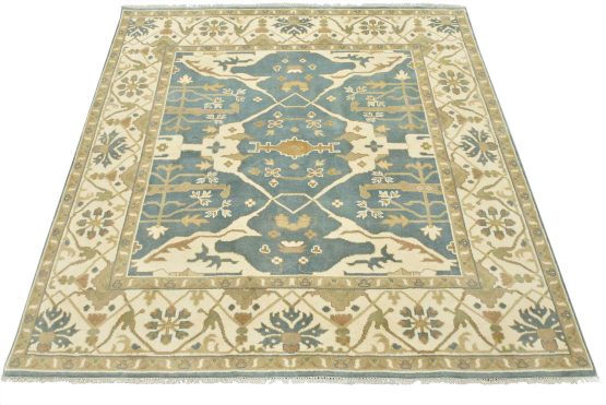 Oushak Rug 7'11'' x 7'11'' Blue Wool Tribal Hand-Knotted Oriental Carpet