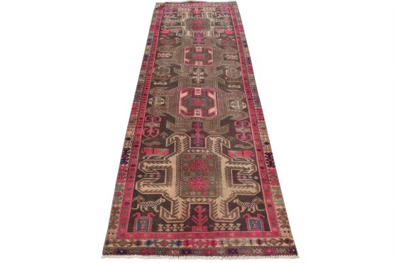 Meshkin Runner 3'6'' x 9'8'' Brown Wool Semi-Antique Tribal Hand-Knotted Rug