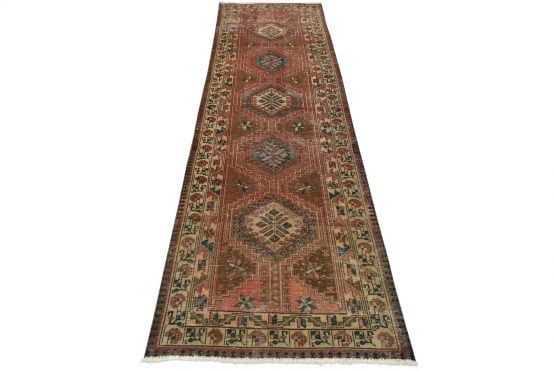 Sarab Runner 3'5'' x 10'11'' Brown Wool Semi-Antique Tribal Hand-Knotted Rug