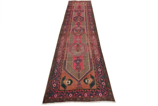 Sarab Runner 3'8'' x 13'4'' Pink Wool Semi-Antique Tribal Hand-Knotted Rug
