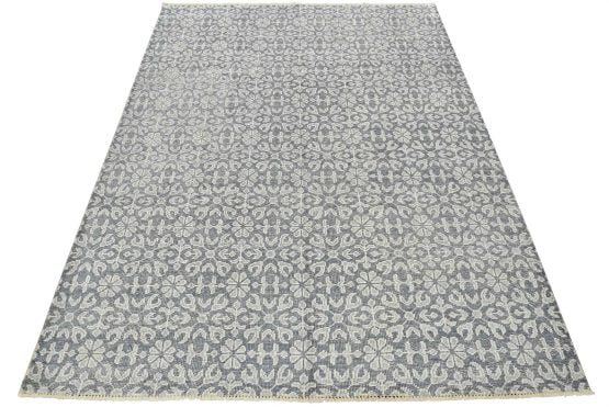 Modern Rug 7'10'' x 10'1'' Gray Viscose Hand-Knotted Oriental Carpet