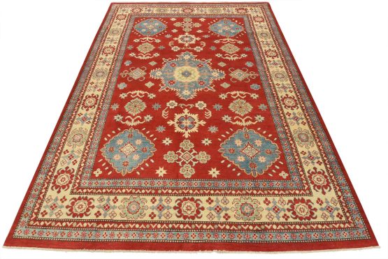 Kazak Rug 9' x 12'4'' Red Wool Tribal Hand-Knotted Oriental Carpet