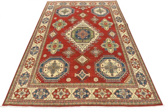 Kazak Rug 8'11'' x 12' Red Wool Tribal Hand-Knotted Oriental Carpet