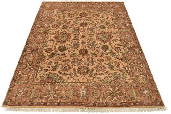 Agra Rug 7'10'' x 9'7'' Gold Wool Traditional Hand-Knotted Oriental Carpet