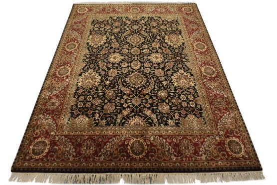Agra Rug 8' x 10'3'' Black Wool Traditional Hand-Knotted Oriental Carpet