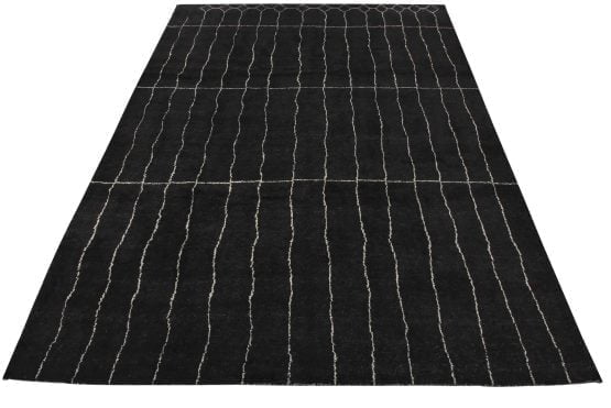 Moroccan Rug 9'4'' x 12' Black Wool Contemporary Hand-Knotted Carpet