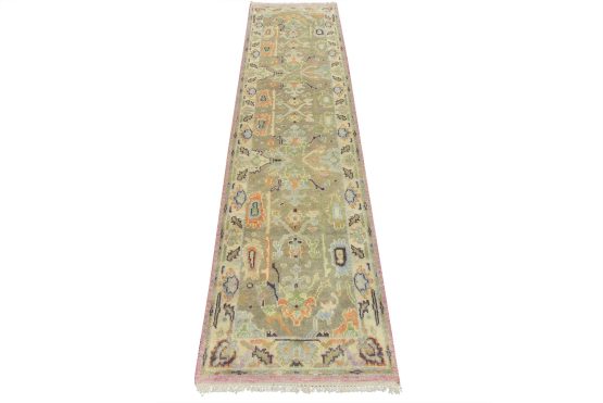 Oushak Runner 2'6'' x 10' Gray Wool Modern Hand-Knotted Oriental Rug