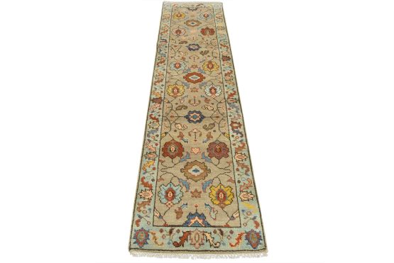 Oushak Runner 2'6'' x 9'6'' Gray Wool Traditional Hand-Knotted Oriental Rug