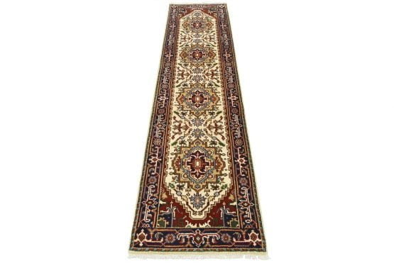 Heriz Runner 2'7'' x 9'11'' Ivory Wool Tribal Hand-Knotted Oriental Rug