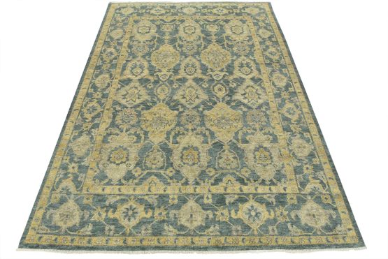 Oushak Rug 10' x 14' Blue Wool Traditional Hand-Knotted Oriental Carpet