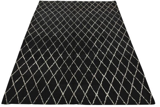 Moroccan Rug 8'2'' x 9'11'' Black Wool Contemporary Hand-Knotted Carpet