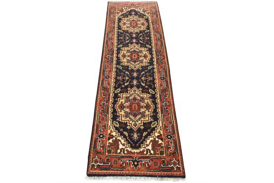Heriz Runner 2'7'' x 8' Blue Wool Tribal Hand-Knotted Oriental Rug