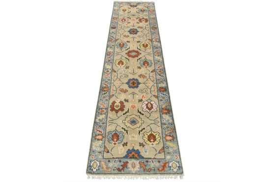 Oushak Runner 2'7'' x 9'7'' Gray Wool Traditional Hand-Knotted Oriental Rug